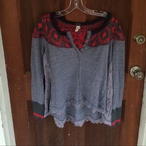 Free people long sleeve top with lace sides